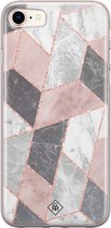 Casimoda® hoesje - Geschikt voor iPhone 8 - Stone grid marmer / Abstract marble - Siliconen/TPU telefoonhoesje - Backcover - Geometrisch patroon - Roze