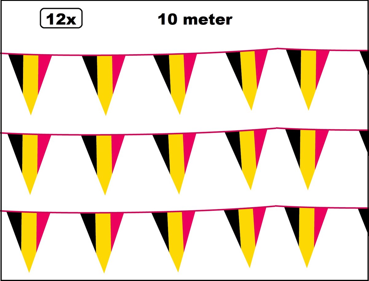 12x Vlaggenlijn Belgie 10 meter 3kleur - België national EK WK voetbal hockey sport festival thema feest