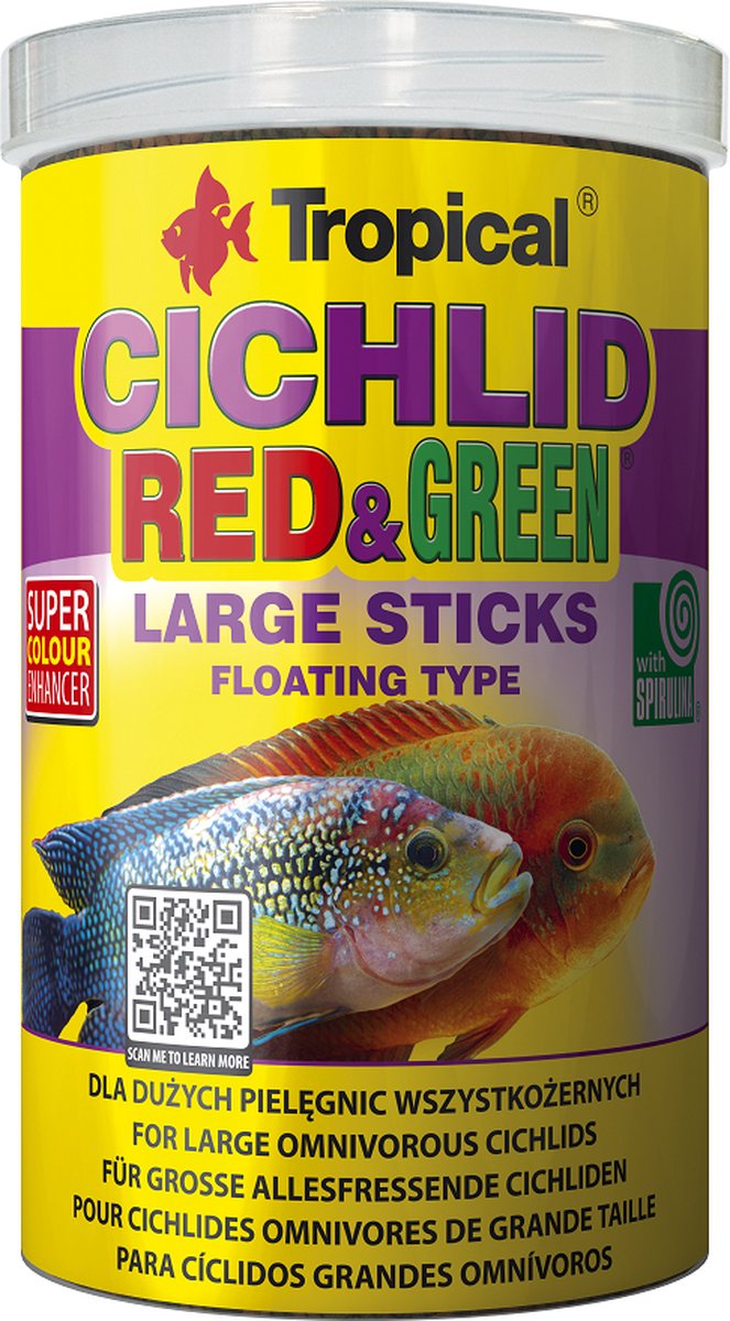 Tropical Cichlide Red & Green Sticks Large - 1 Liter - Visvoer - Cichlide Sticks