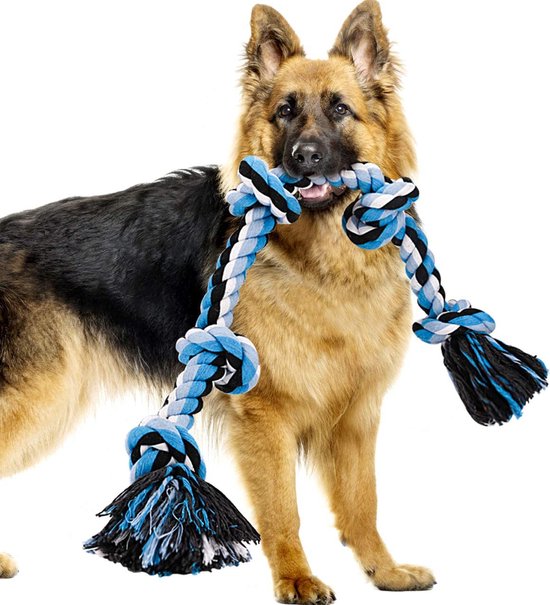 Viervoetjes - BigBoi - XXXL - Honden Touw - 100cm - 730 gram - Honden Speelgoed - HondenSpeeltjes - Blauw/Wit/Zwart