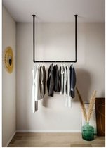 kledingrek of kapstok aan het plafond gemaakt van steigerbuis (zwart)