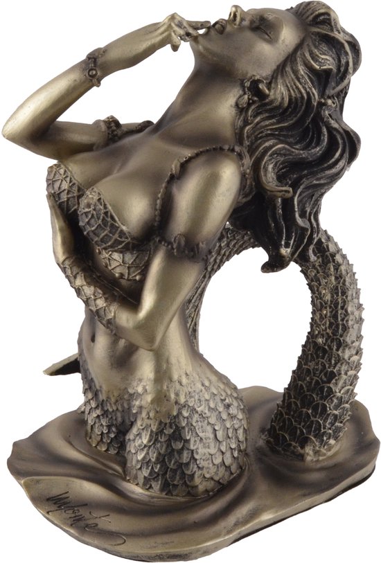 MadDeco - bronskleurig beeldje - zeemeermin - erotisch getint - ontworpen M Moore  - polystone - handgemaakt - 17 cm hoog