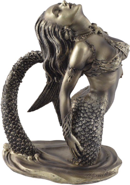 MadDeco - bronskleurig beeldje - zeemeermin - erotisch getint - ontworpen M Moore  - polystone - handgemaakt - 19 cm hoog