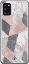 Casimoda® hoesje - Geschikt voor Samsung A31 - Stone grid marmer / Abstract marble - Backcover - Siliconen/TPU - Roze