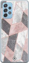 Casimoda® hoesje - Geschikt voor Samsung A52 (5G) - Stone grid marmer / Abstract marble - Backcover - Siliconen/TPU - Roze