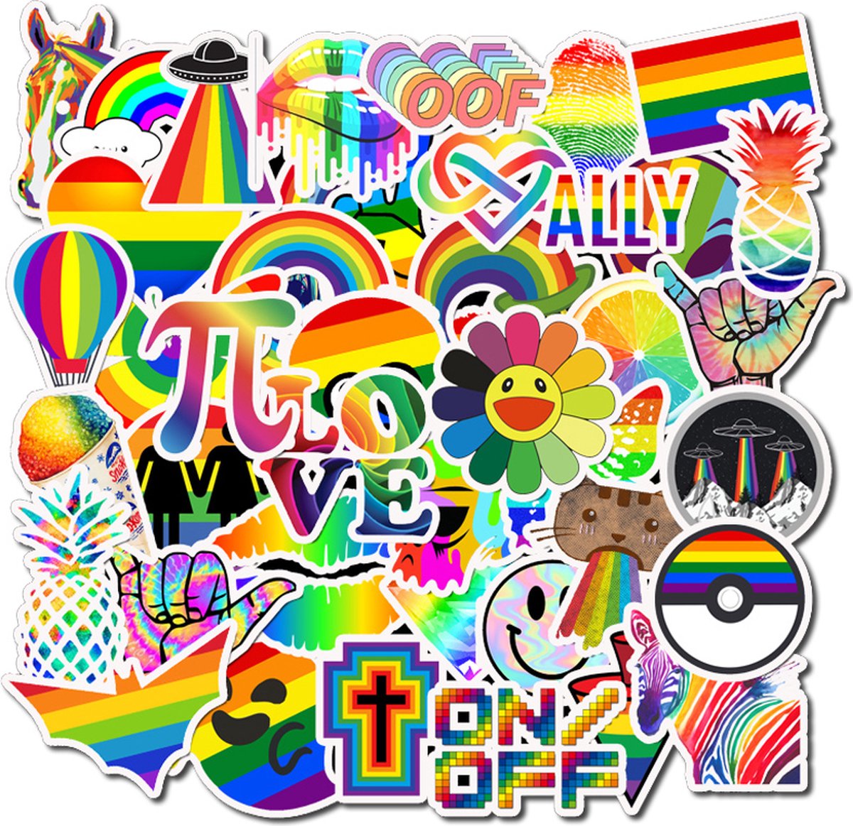 Regenboog Kleuren Stickers - set 50 stuks - Laptop Stickers - Stickervellen