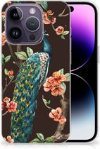Telefoon Hoesje Geschikt voor iPhone 14 Pro Siliconen Back Cover Pauw met Bloemen