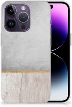Smartphone hoesje Geschikt voor iPhone 14 Pro Backcase Siliconen Hoesje Wood Beton