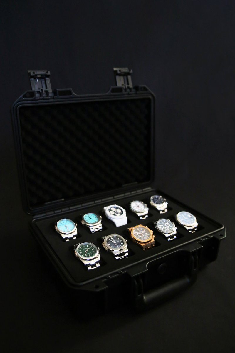 Onverwoestbare horlogekoffer voor 10 horloges - Zwart - Originele Elbrus Horology Timepiece Valet horlogedoos