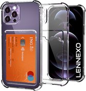Lennexo Hoesje Met Pashouder Geschikt Voor iPhone 14 Pro - Transparant Siliconen Hoesje - Shockproof Case