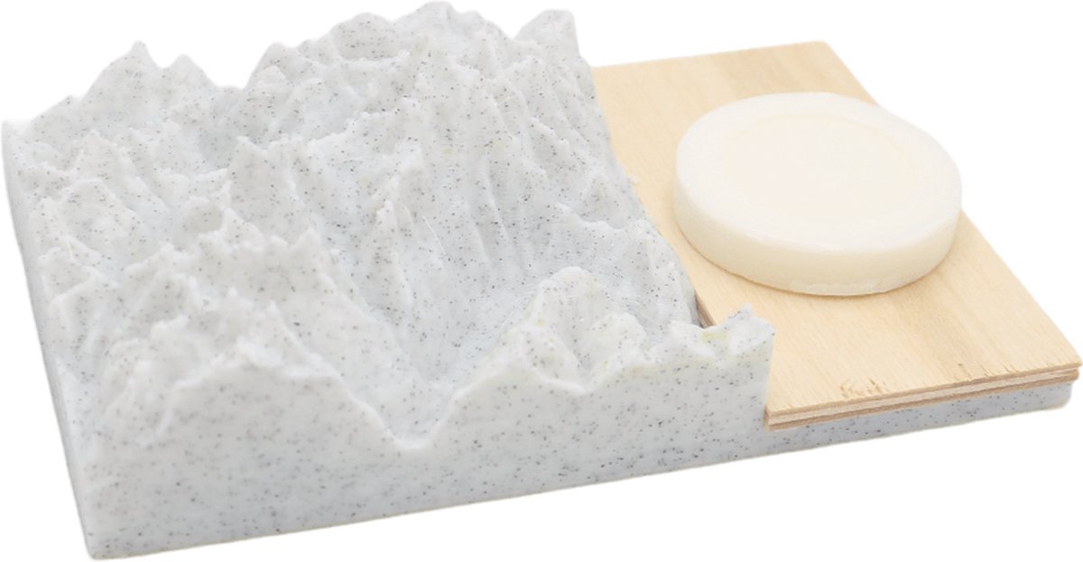 Fiastra Monte Bianco - zeepbakje - zeephouder - luxe zeepbakje - zeepstandaard - hout - gerecycled plastic - gemaakt in Nederland