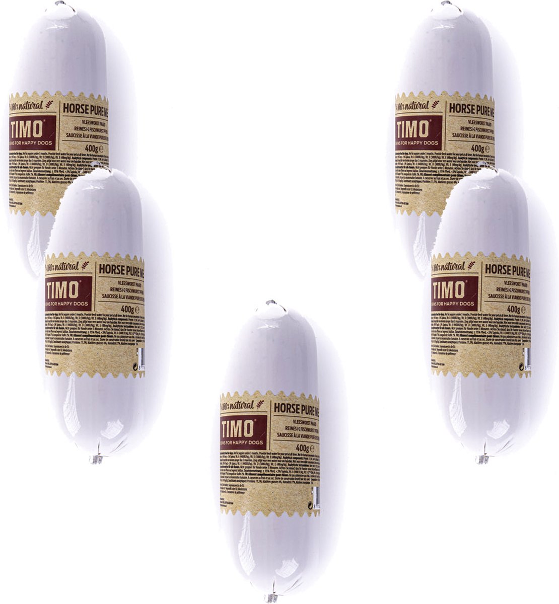 Timo Timo Vleesworst Paardenvlees - Hondensnacks - 5 x 400 g