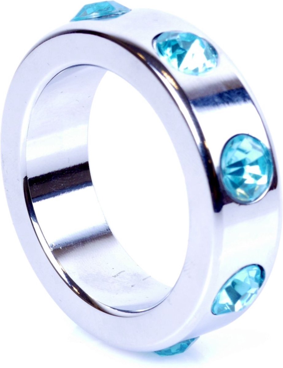 Goedkoopste Boss Series - Metaal - Cockring - Penisring met Lichtblauwe Diamanten - Middel