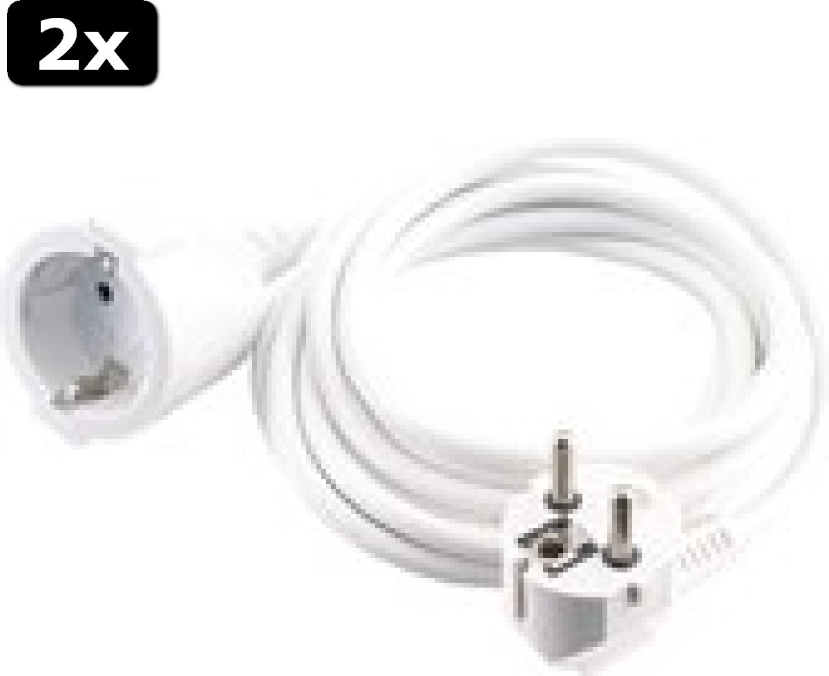 2x Exin Verlengsnoer Met randaarde 3x1 mm 5 meter Wit