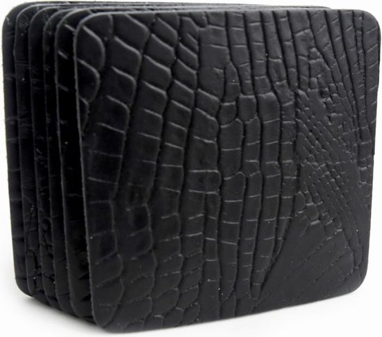 PTMD Collection Onderzetter Rafal Black vegan leer vierkant 6 stuks » CHE Interiors