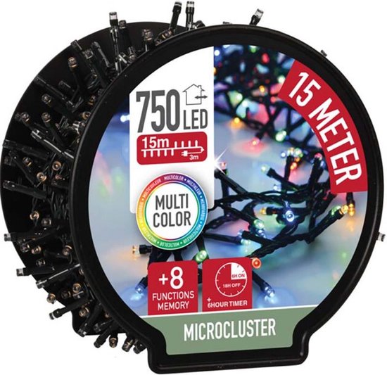 Foto: Oneiro s luxe micro cluster met haspel 750 led 15 meter met timer multicolor kerst clusterverlichting feestdagen winter verlichting binnen buiten sfeer