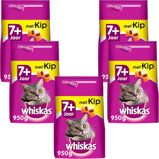 Whiskas 7+ Senior Droge Brokjes - Katten Droogvoer - Kip - 5 x 950g |  bol.com