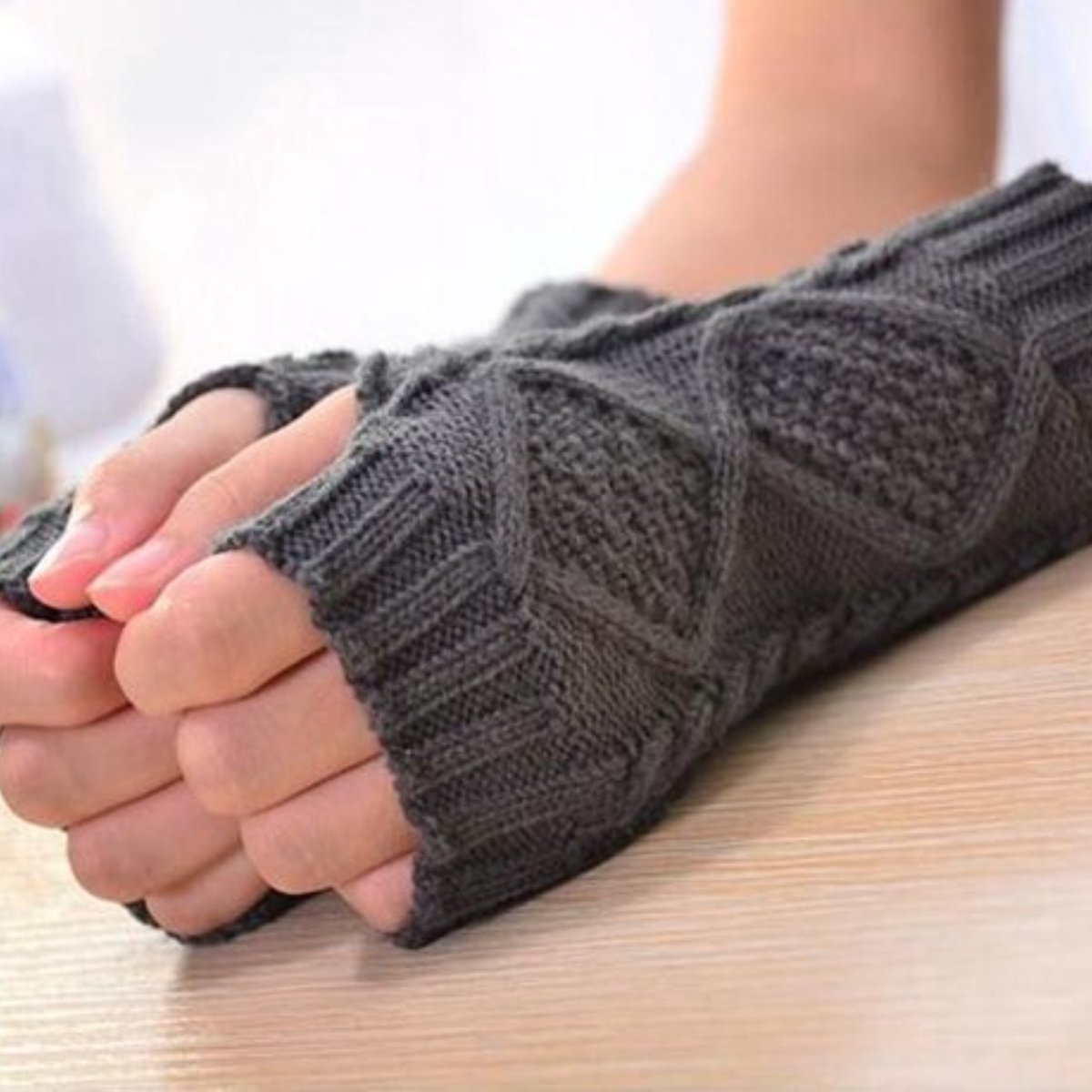 Vingerloze Handschoenen dames met Kabelpatroon - Polswarmers donker Grijs
