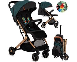 MoMi Estelle Kinderwagen - Lichtgewicht Buggy - Compact Opvouwbaar - Met Verstelbare Rugleuning - Reisbuggy 6+ Maanden - Groen/Goud