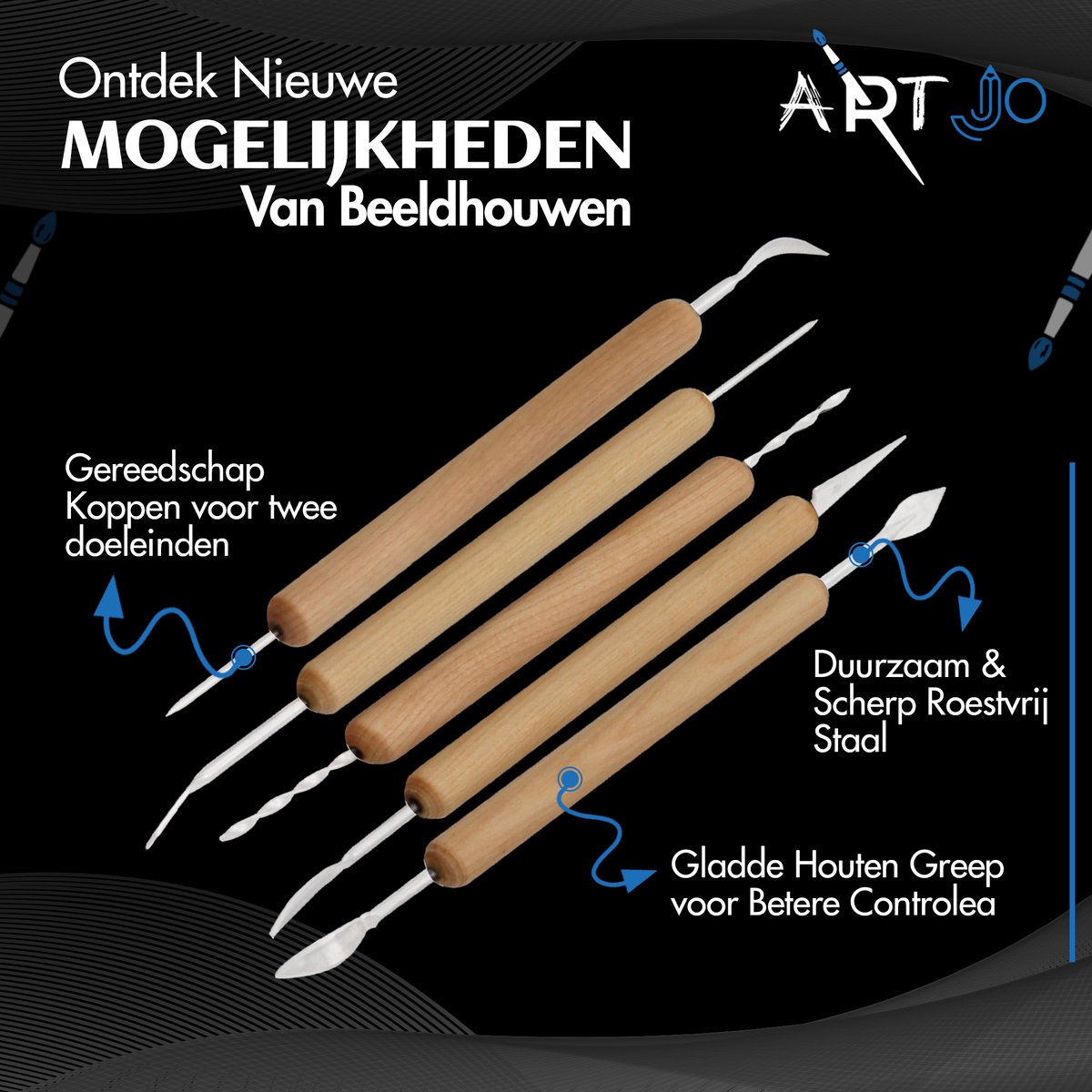 ArtJo 14-delige Klei Gereedschap Pottenbakken Boetseren Boetseer Set - Beeldhouwen - Boetseergereedschap - Spatels/Mes/Mesjes/Mirettes - Keramiek/Polymeer/Boetseerklei - Modelleer - Kleigereedschap — afbeelding 4