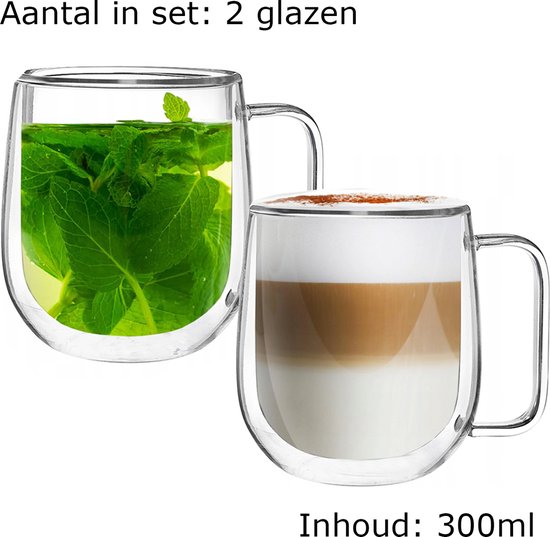 Verres à café à double paroi Mugs 2x350ml Cappuccino Macchiato Latte Verres  avec poignée