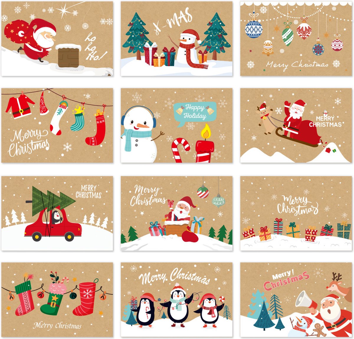 SUNMOOL Kerstkaarten - Wenskaarten - Gevouwen kaarten met enveloppen - 10x15cm - 24 Stuks - Type A