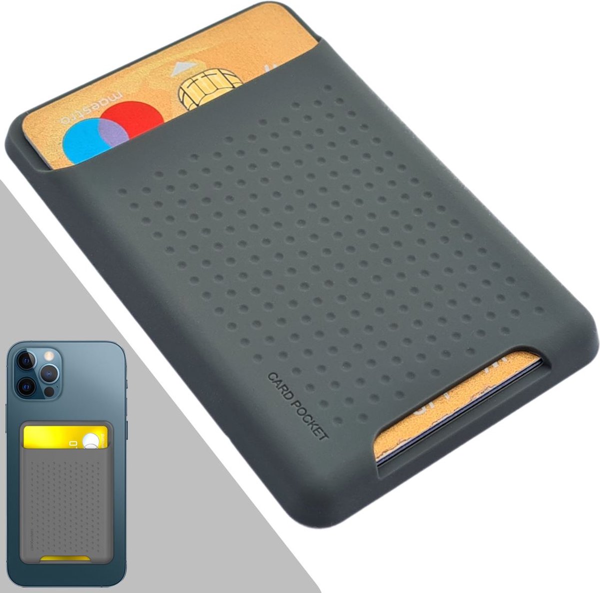 SMP® Magsafe Wallet - Kaarthouder - Pasjeshouder - Siliconen - geschikt voor Apple iPhone 12 en 13 - Grijs