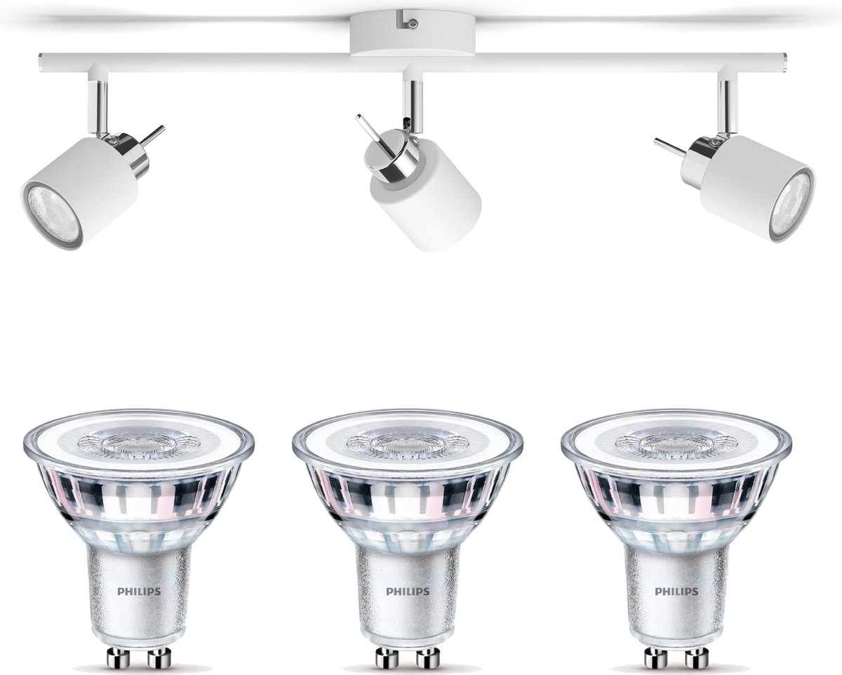 Philips Meranti Opbouwspot met GU10-fitting & Philips LED Scene Switch Spot GU10 50W - LED - Spotjes Opbouw - 3 Lichtpunten - Wit