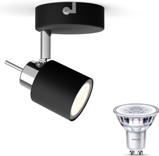 Philips Meranti Opbouwspot met GU10-fitting & Philips LED Spot GU10 50W - LED - Spotjes Opbouw - 1 Lichtpunt - Zwart