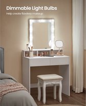 Signature Home Blinky Coiffeuse - Coiffeuse avec miroir - table de maquillage - table de maquillage - coiffeuse avec miroir et ampoules - avec 2 tiroirs et 3 compartiments ouverts - Wit
