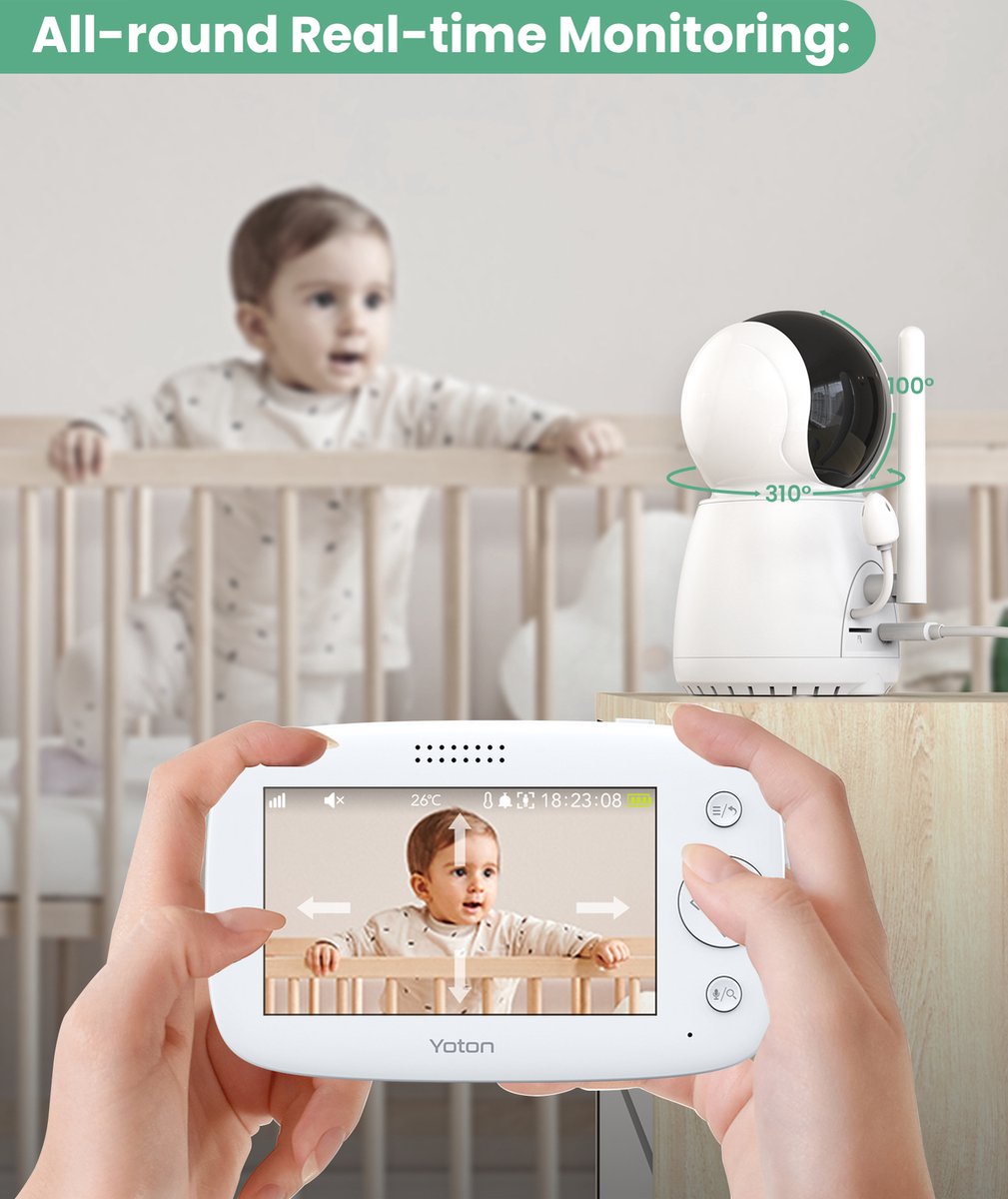 Amélioré】 Babyphone Camera, Yoton Babyphone Video avec 4,3 3200mAh  Moniteur Peut se Connecter avec jusqu'à 4 Caméras, Alarme Vocale et de  Détection de Mouvement 