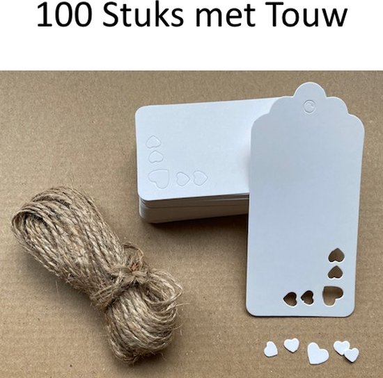 jijAcraft 5 x 9 cm papieren cadeaulabels wit: papieren hangers met gouden rand om te beschrijven, 100 stuks, blanco kraftpapier, etiketten, labels met