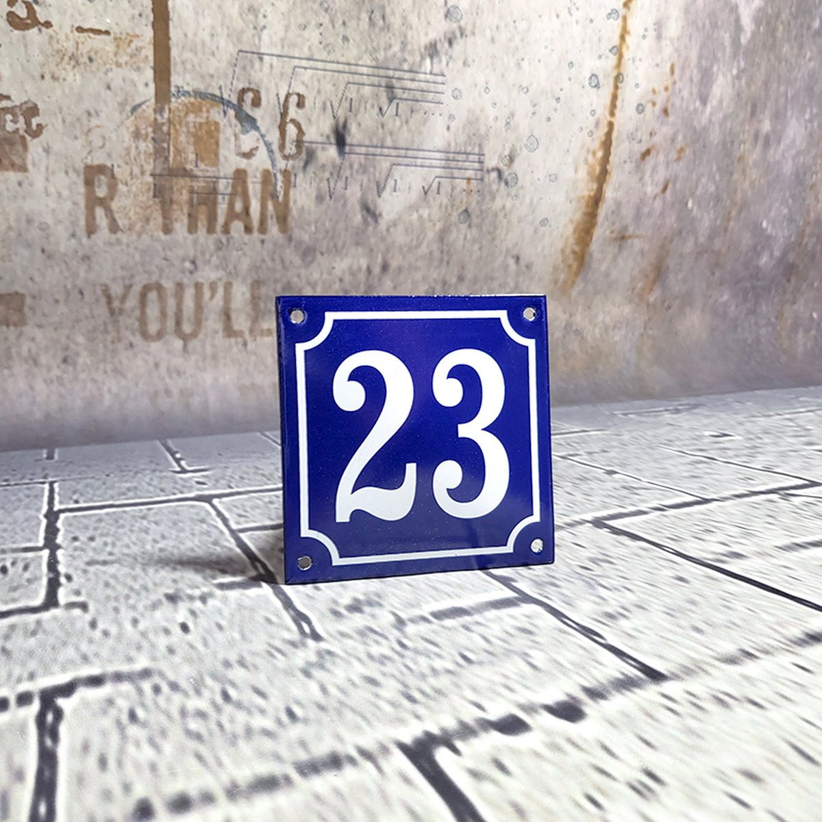 Emaille huisnummer blauw/wit nr. 23