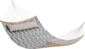 SONGMICS Hammock, upholstered, padded, with divisible curved bamboo sticks, with headrest, 200 x 140 cm, load capacity up to 225 kg, grijs en beige diamanten GDC034G02