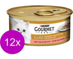 12x Gourmet Gold - Fijne Hapjes Zalm & Kip - Kattenvoer - 85g