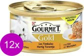 12x Gourmet Gold - Hartig Torentje Kip & Wortel - Kattenvoer - 85g
