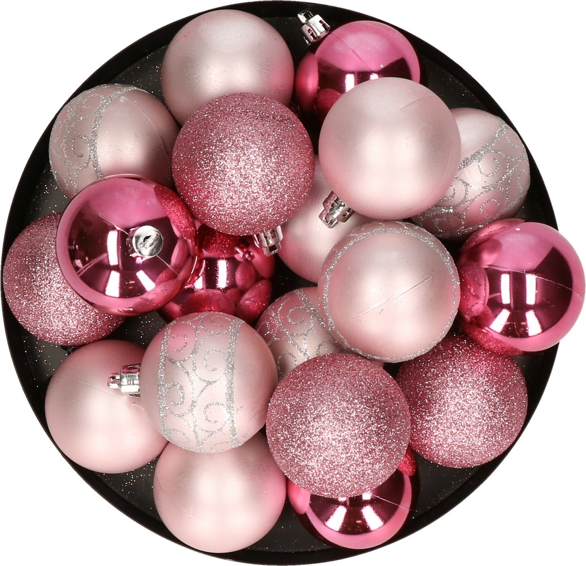 Kerstballen 20x stuks roze kunststof 6 cm bol