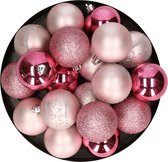 Kerstballen - 20x stuks - roze - kunststof - 6 cm