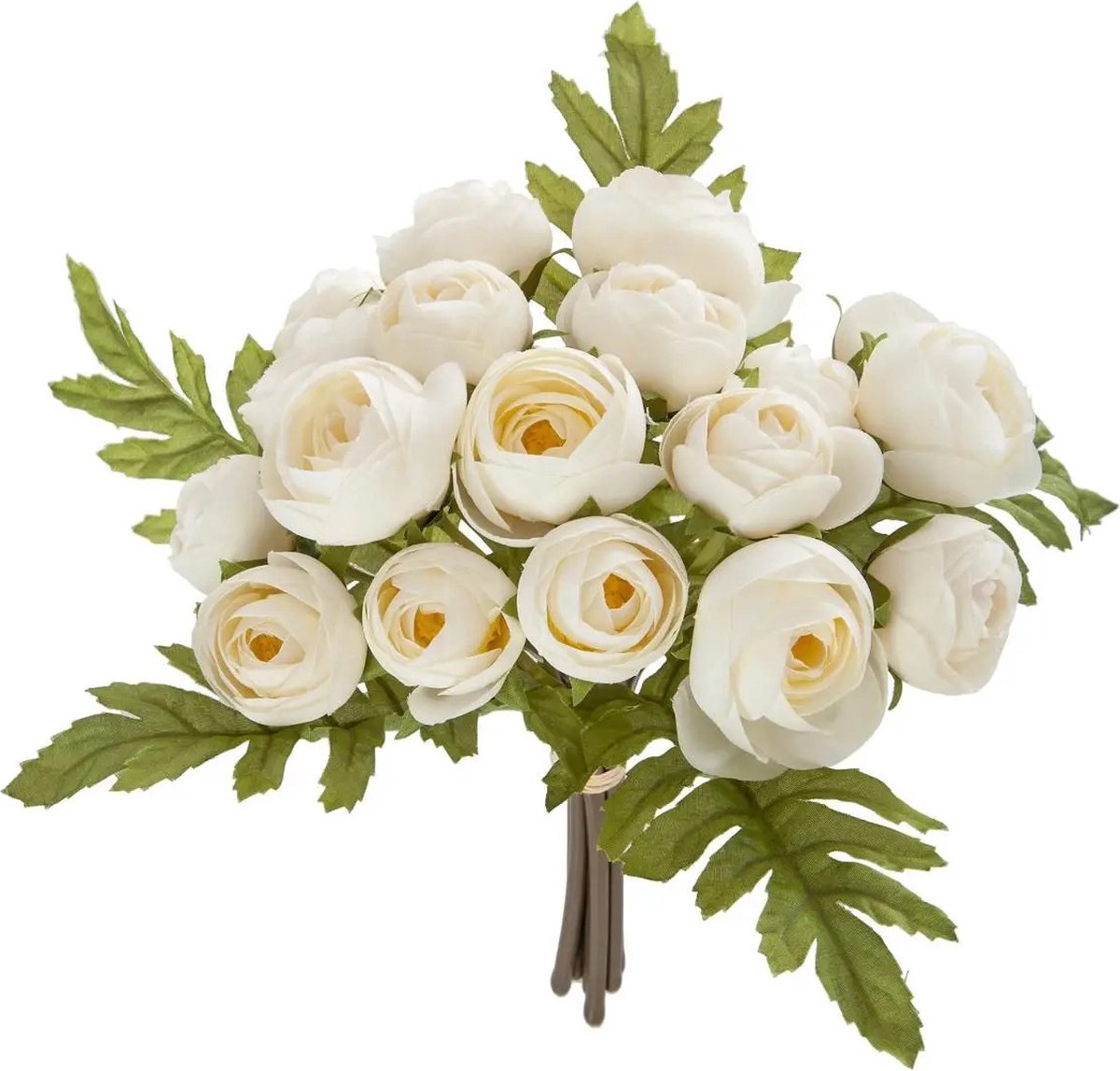 Atmosphera kunstbloemen - boeket - 18 mini camelia's - wit - 30 cm