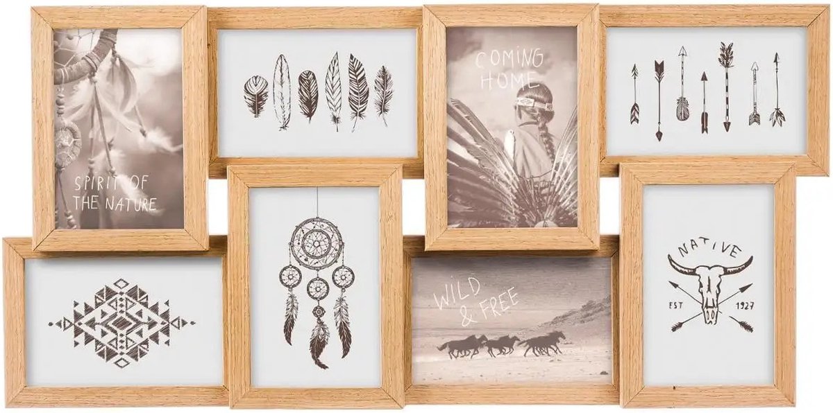 Atmosphera Collage Fotolijst - 8 foto's - hout - 57 x 28 cm - foto frame Beige