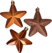6x morceaux d'étoiles en plastique cintres de Noël marron 7 cm