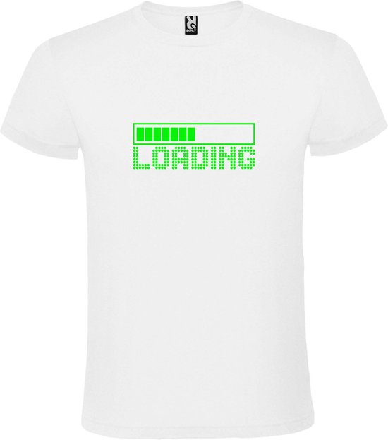 Wit T-Shirt met “ Loading “ afbeelding Neon Groen Size XS