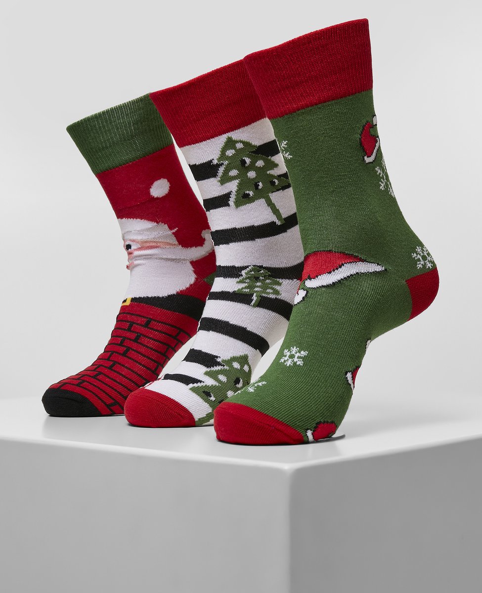 Christmas Kerstmis Feestdagen Feest Kerst Modern Nieuw Stripe Santa Christmas Socks 3-Pack Multicolor
