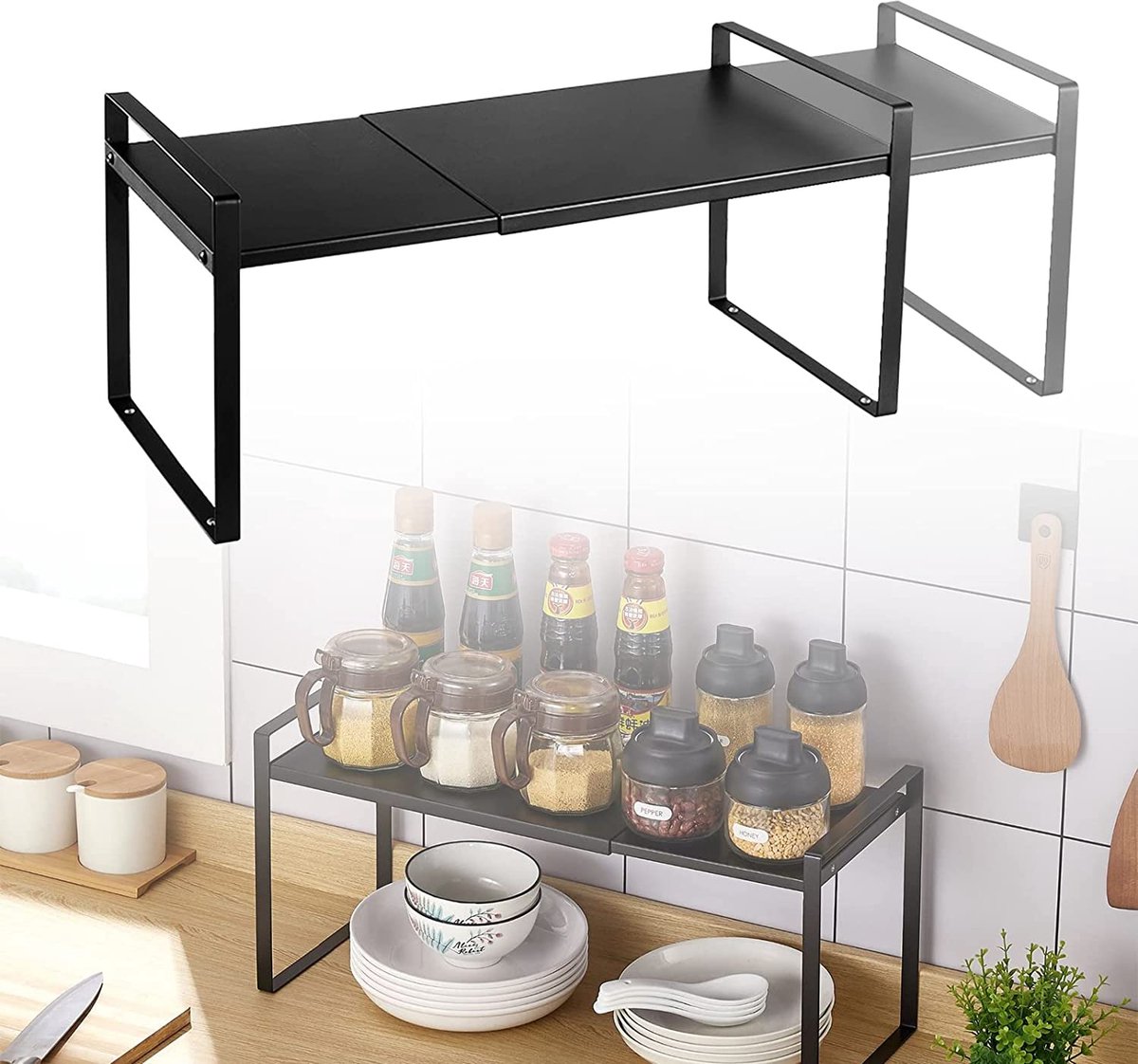 Étagère à épices Métal Noir – Organisateur De Rangement, 40x14x43 Cm, Antirouille