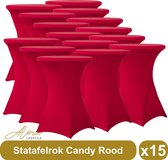 Statafelrok candy rood 80 cm - per 15 - partytafel - Alora tafelrok voor statafel - Statafelhoes - Bruiloft - Cocktailparty - Stretch Rok - Set van 15