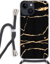 Case Company® - Hoesje met koord geschikt voor iPhone 14 hoesje met Koord - Gouden marmer - Telefoonhoesje met Zwart Koord - Extra Bescherming aan alle Kanten en Over de Schermrand