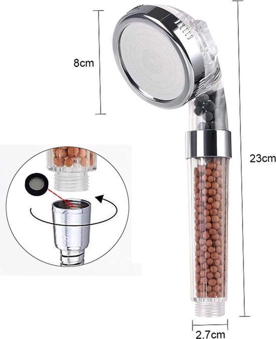 Ohotecy Handdouche, waterbesparende douchekop van roestvrij staal 304 met 48 anti-kalksproeiers, eenvoudige straalinstelling, compatibel met boilers (zilver