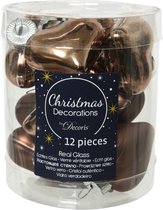 Kerstbalhartjes - glas - diameter 4 cm - glazend en mat - cm- bruin walnoot - 12st kerst