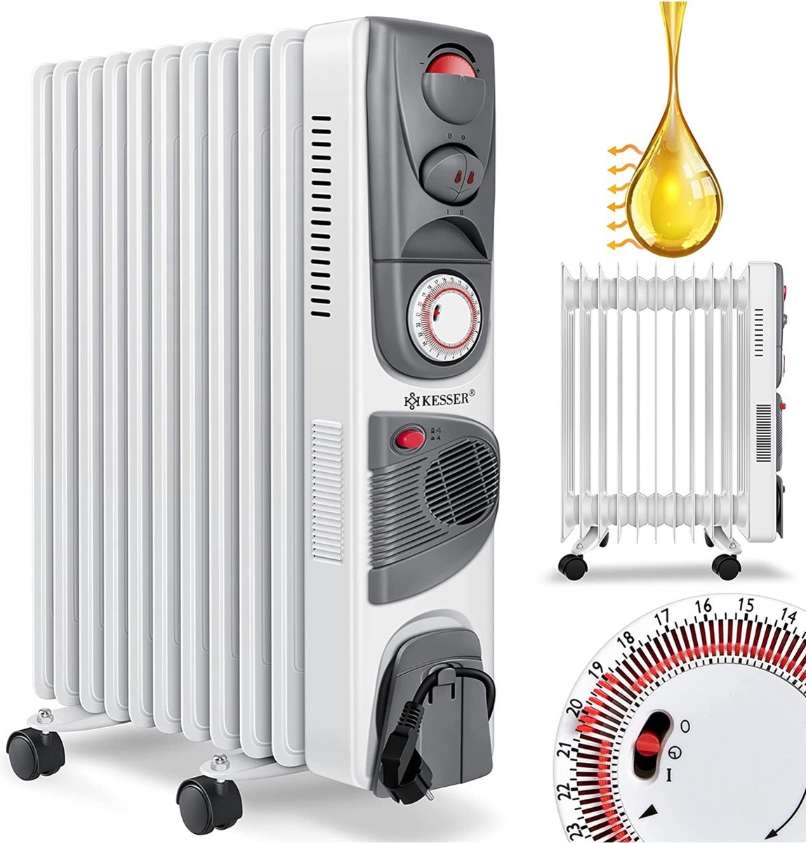 COAZY Olieradiator Elektrisch 2500W - Oliegevulde Radiator - Elektrische Kachel - Kachels - Thermostaat - Timer - 3 Standen - tot 2500W - WIT