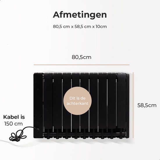 SYLRO® OLIEGEVULDE RADIATOR-1600W ELEKTRISCH MET WIFI - ZWART